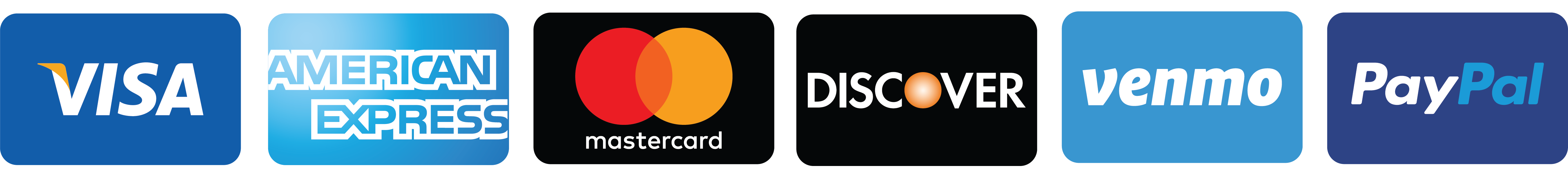 Accepted payments: Visa, American Express, Mastercard, Discover, Venmo and PayPal